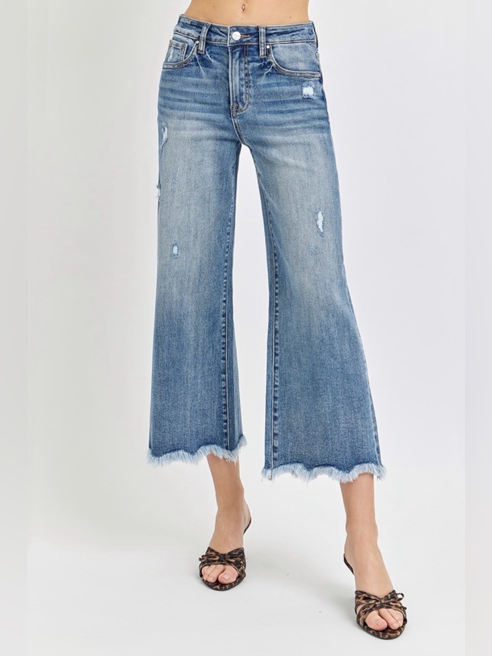 Risen High-Rise Wide Crop Women's Jeans in Medium Blue